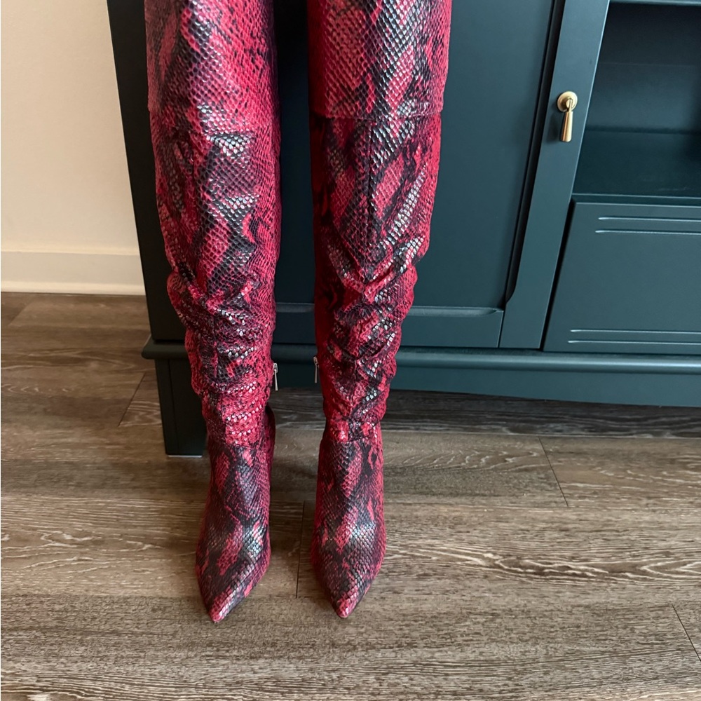 Jessica Simpson Red Snakeskin Over-the-Knee Boots